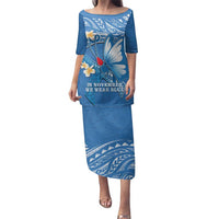 Polynesia Diabetes Awareness Month Family Matching Puletasi and Hawaiian Shirt In November We Wear Blue