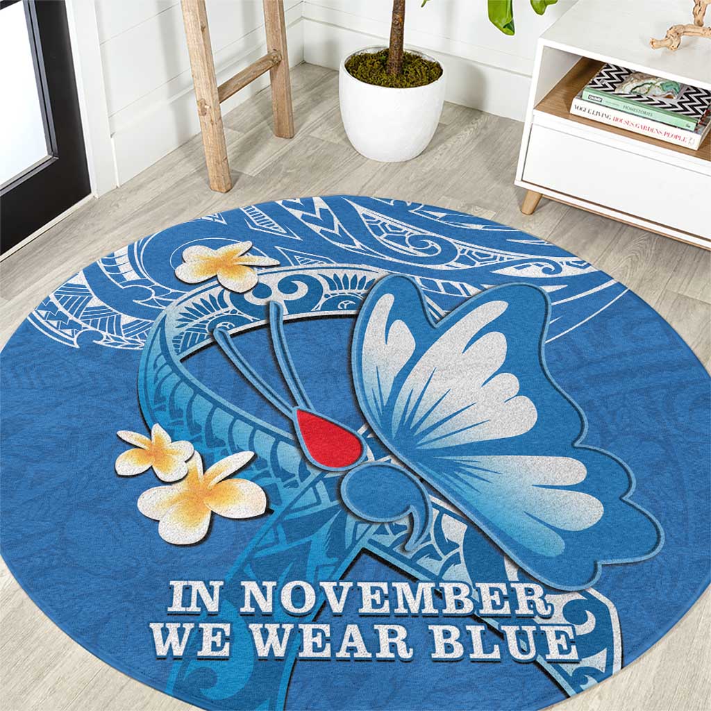 Polynesia Diabetes Awareness Month Round Carpet In November We Wear Blue LT14 Blue - Polynesian Pride