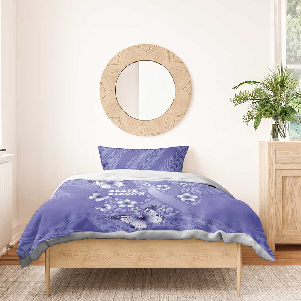 Polynesia Stomach Cancer Awareness Bedding Set Periwinkle Ribbon Brave Strong!