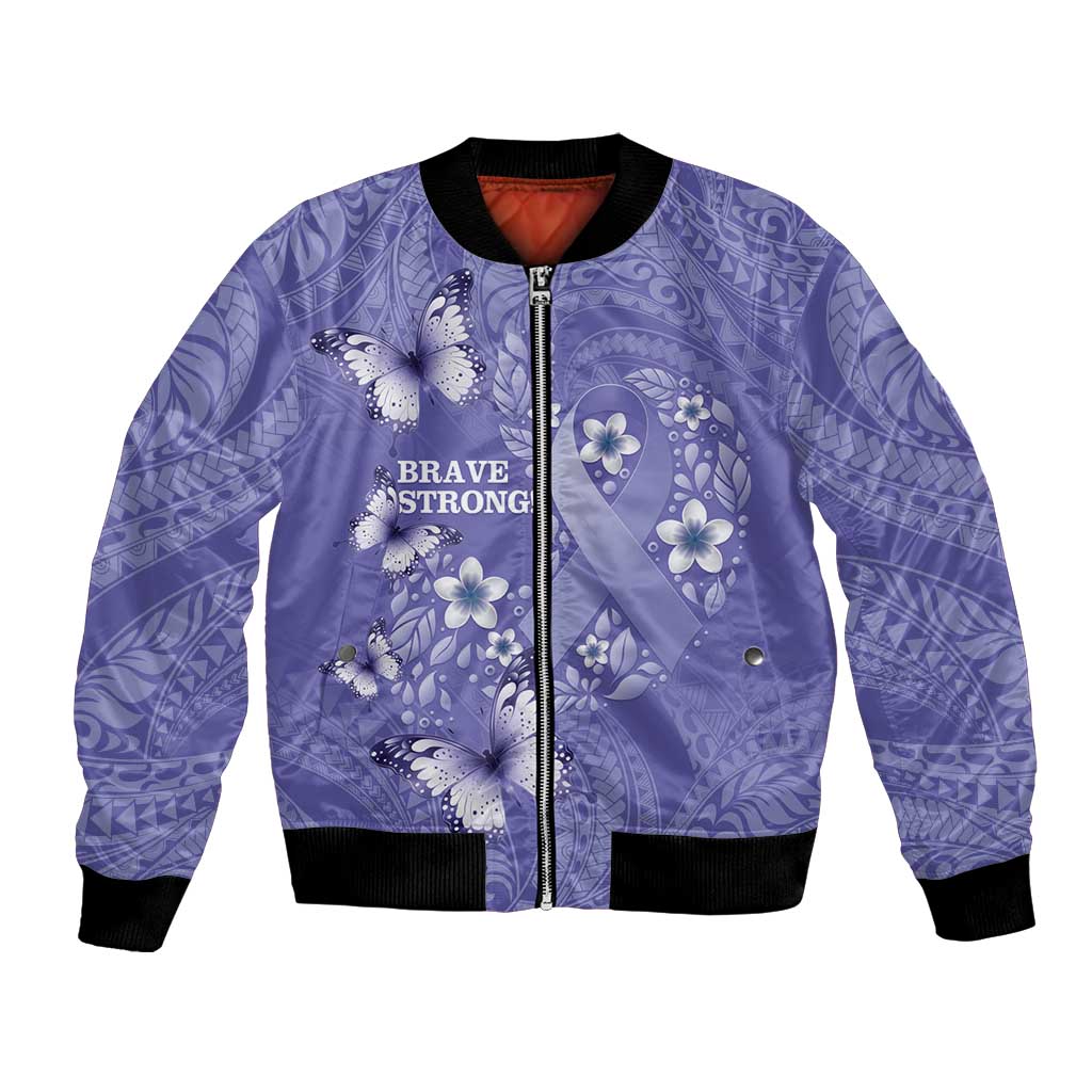 Polynesia Stomach Cancer Awareness Bomber Jacket Periwinkle Ribbon Brave Strong! LT14 Unisex Periwinkle - Polynesian Pride