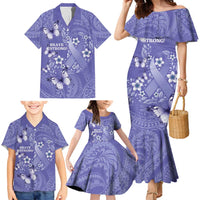 Polynesia Stomach Cancer Awareness Family Matching Mermaid Dress and Hawaiian Shirt Periwinkle Ribbon Brave Strong!