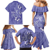 Polynesia Stomach Cancer Awareness Family Matching Mermaid Dress and Hawaiian Shirt Periwinkle Ribbon Brave Strong!