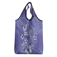 Polynesia Stomach Cancer Awareness Grocery Bag Periwinkle Ribbon Brave Strong!
