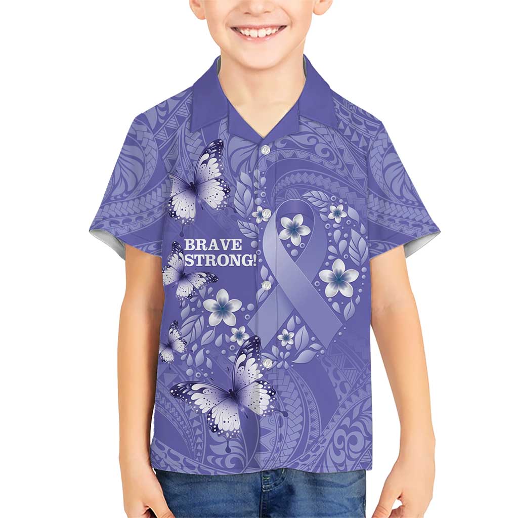 Polynesia Stomach Cancer Awareness Kid Hawaiian Shirt Periwinkle Ribbon Brave Strong! LT14 Kid Periwinkle - Polynesian Pride