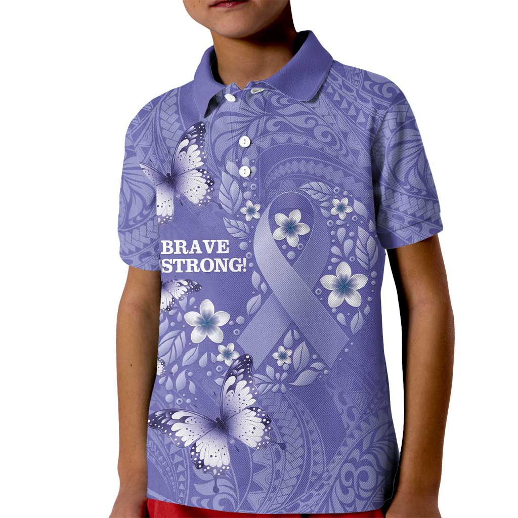 Polynesia Stomach Cancer Awareness Kid Polo Shirt Periwinkle Ribbon Brave Strong! LT14 Kid Periwinkle - Polynesian Pride
