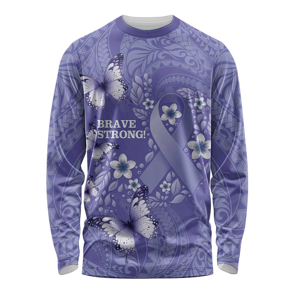 Polynesia Stomach Cancer Awareness Long Sleeve Shirt Periwinkle Ribbon Brave Strong! LT14 Unisex Periwinkle - Polynesian Pride