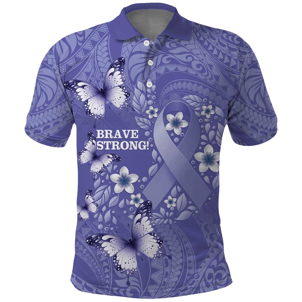 Polynesia Stomach Cancer Awareness Polo Shirt Periwinkle Ribbon Brave Strong!
