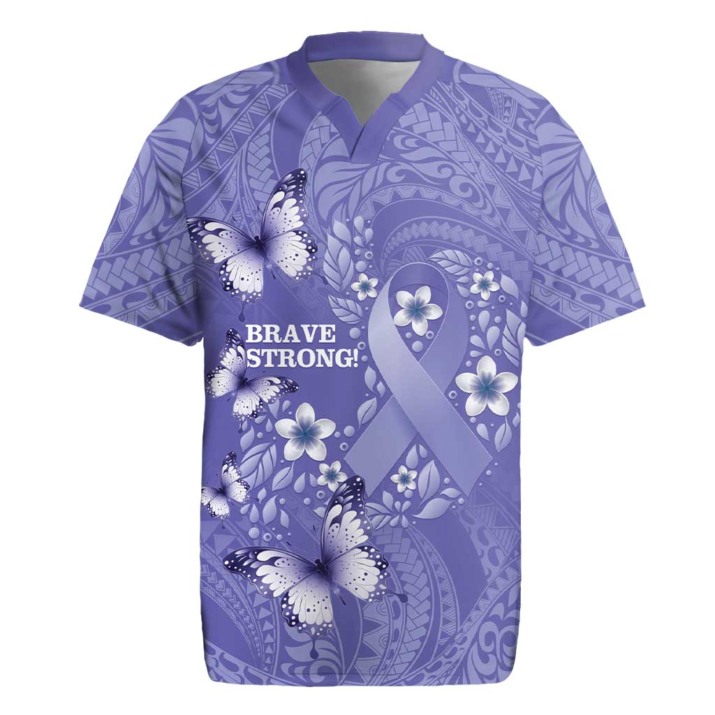 Polynesia Stomach Cancer Awareness Rugby Jersey Periwinkle Ribbon Brave Strong! LT14 Periwinkle - Polynesian Pride