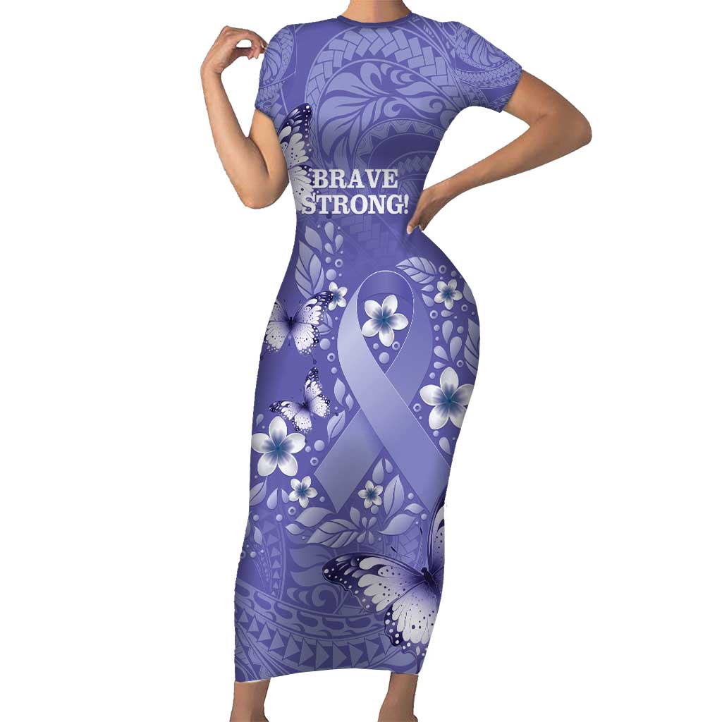 Polynesia Stomach Cancer Awareness Short Sleeve Bodycon Dress Periwinkle Ribbon Brave Strong! LT14 Long Dress Periwinkle - Polynesian Pride