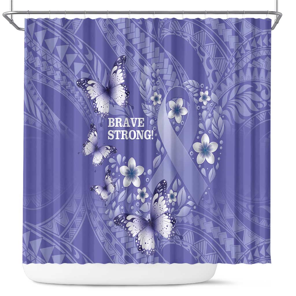Polynesia Stomach Cancer Awareness Shower Curtain Periwinkle Ribbon Brave Strong! LT14 Periwinkle - Polynesian Pride
