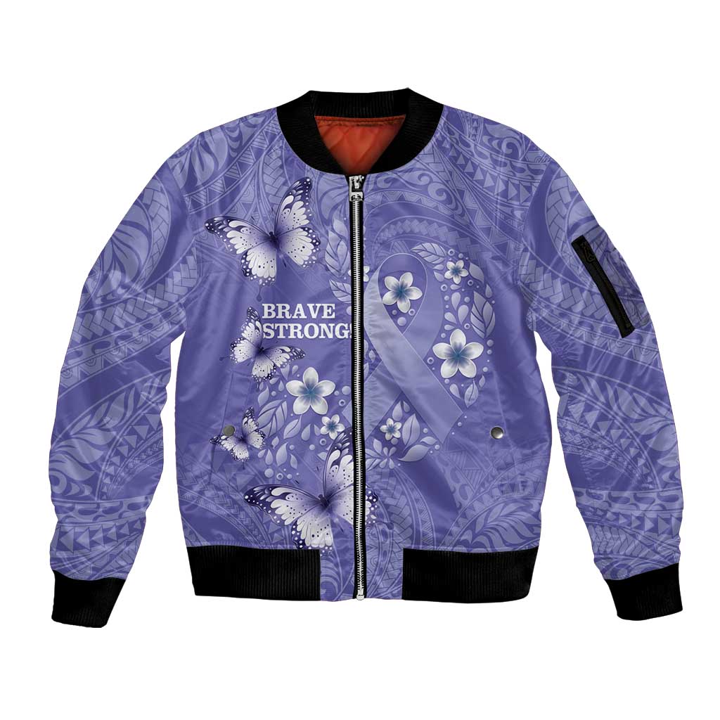 Polynesia Stomach Cancer Awareness Sleeve Zip Bomber Jacket Periwinkle Ribbon Brave Strong! LT14 Unisex Periwinkle - Polynesian Pride