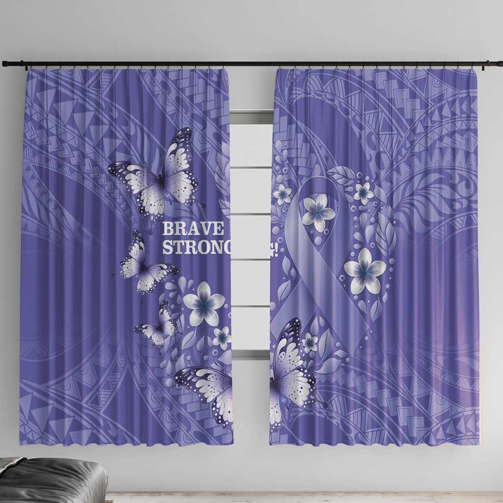 Polynesia Stomach Cancer Awareness Window Curtain Periwinkle Ribbon Brave Strong! LT14 With Hooks Periwinkle - Polynesian Pride