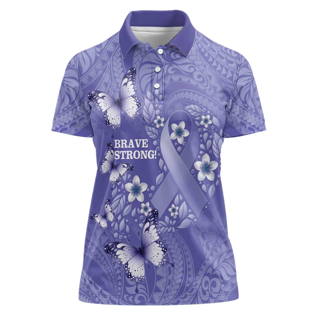 Polynesia Stomach Cancer Awareness Women Polo Shirt Periwinkle Ribbon Brave Strong! LT14 Female Periwinkle - Polynesian Pride