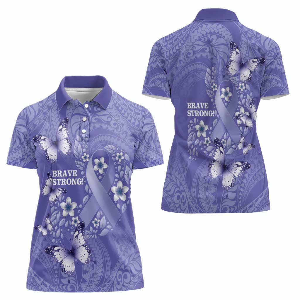 Polynesia Stomach Cancer Awareness Women Polo Shirt Periwinkle Ribbon Brave Strong! LT14 - Polynesian Pride