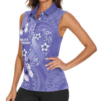 Polynesia Stomach Cancer Awareness Women Sleeveless Polo Shirt Periwinkle Ribbon Brave Strong!