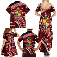 Malo e lelei Tonga Family Matching Summer Maxi Dress and Hawaiian Shirt Tongan Ngatu Pattern Red Version LT14 - Polynesian Pride