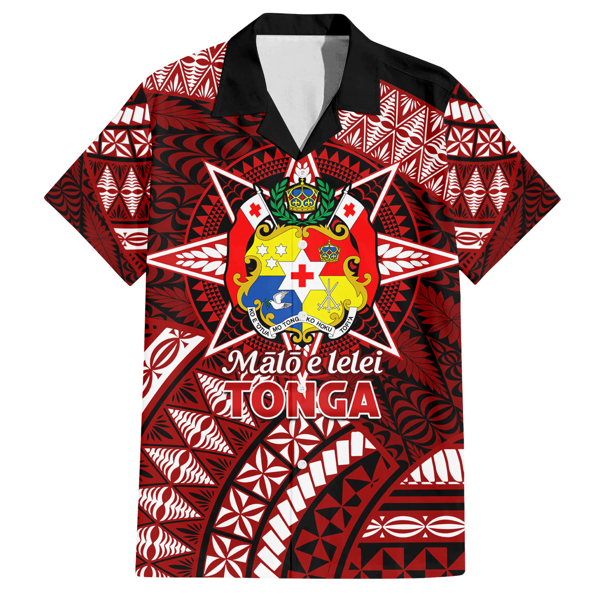 Malo e lelei Tonga Family Matching Tank Maxi Dress and Hawaiian Shirt Tongan Ngatu Pattern Red Version LT14 Dad's Shirt - Short Sleeve Red - Polynesian Pride