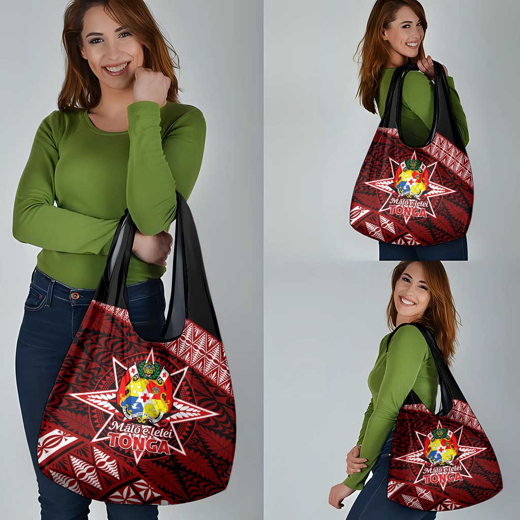 Malo e lelei Tonga Grocery Bag Tongan Ngatu Pattern Red Version