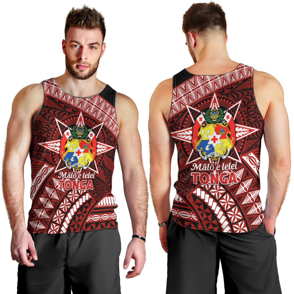 Malo e lelei Tonga Men Tank Top Tongan Ngatu Pattern Red Version LT14 - Polynesian Pride