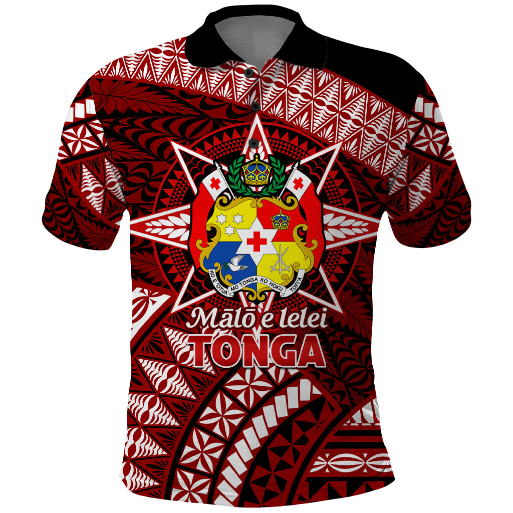 Malo e lelei Tonga Polo Shirt Tongan Ngatu Pattern Red Version LT14 Red - Polynesian Pride