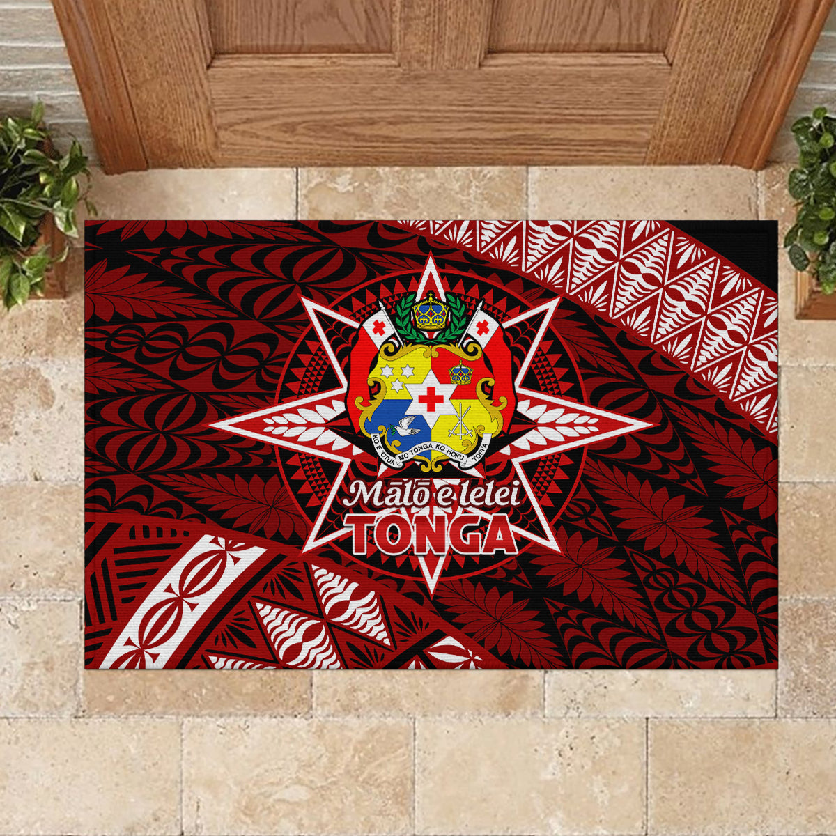 Malo e lelei Tonga Rubber Doormat Tongan Ngatu Pattern Red Version LT14 - Polynesian Pride