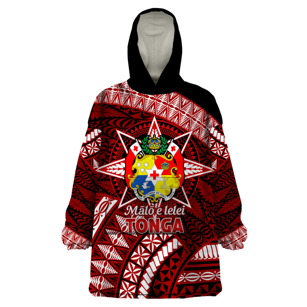 Malo e lelei Tonga Wearable Blanket Hoodie Tongan Ngatu Pattern Red Version LT14 One Size Red - Polynesian Pride