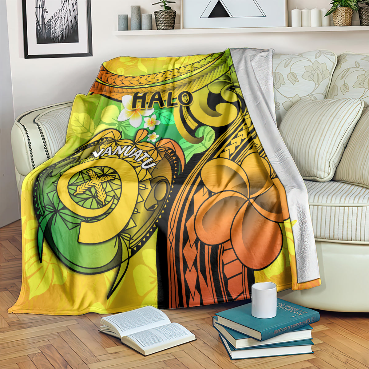 Halo Vanuatu Blanket Sand Drawing Turtle Polynesian Tropical Flowers LT14 - Polynesian Pride