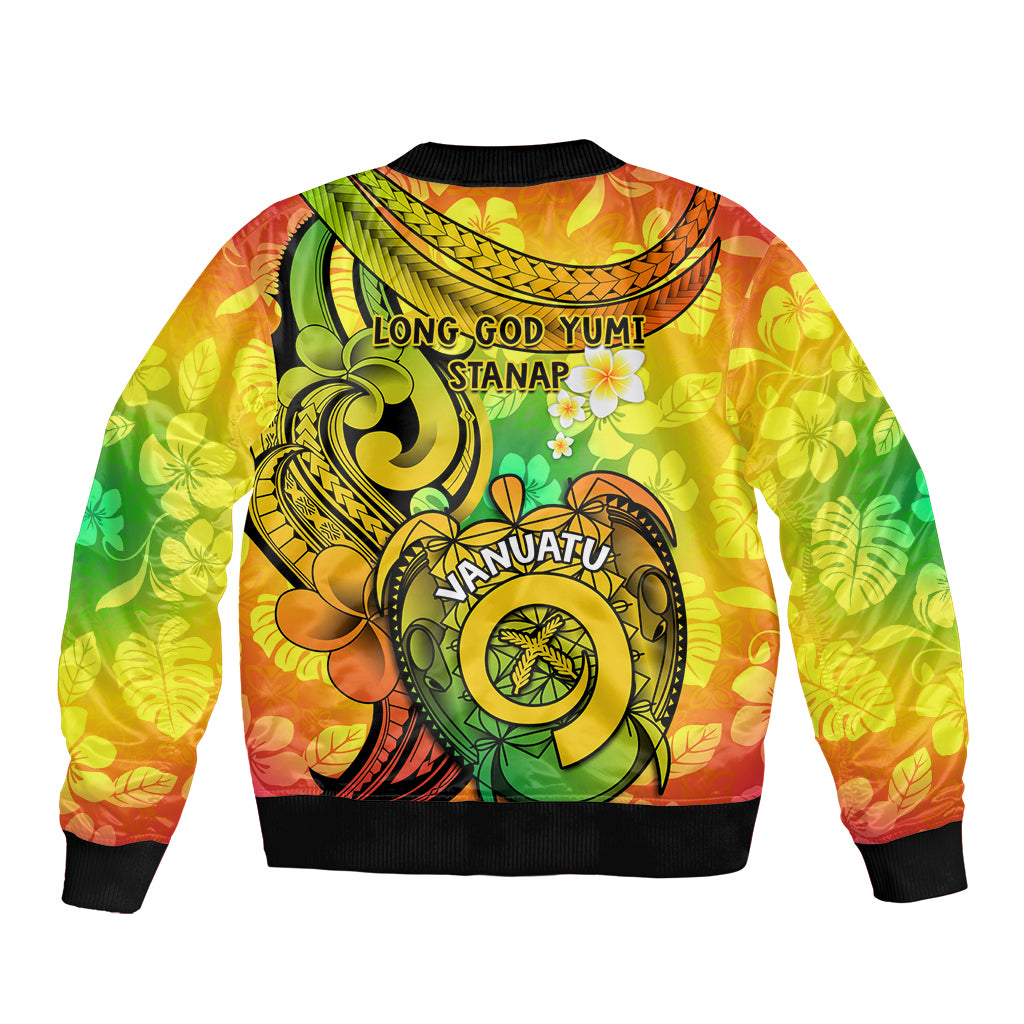 Halo Vanuatu Bomber Jacket Sand Drawing Turtle Polynesian Tropical Flowers LT14 - Polynesian Pride
