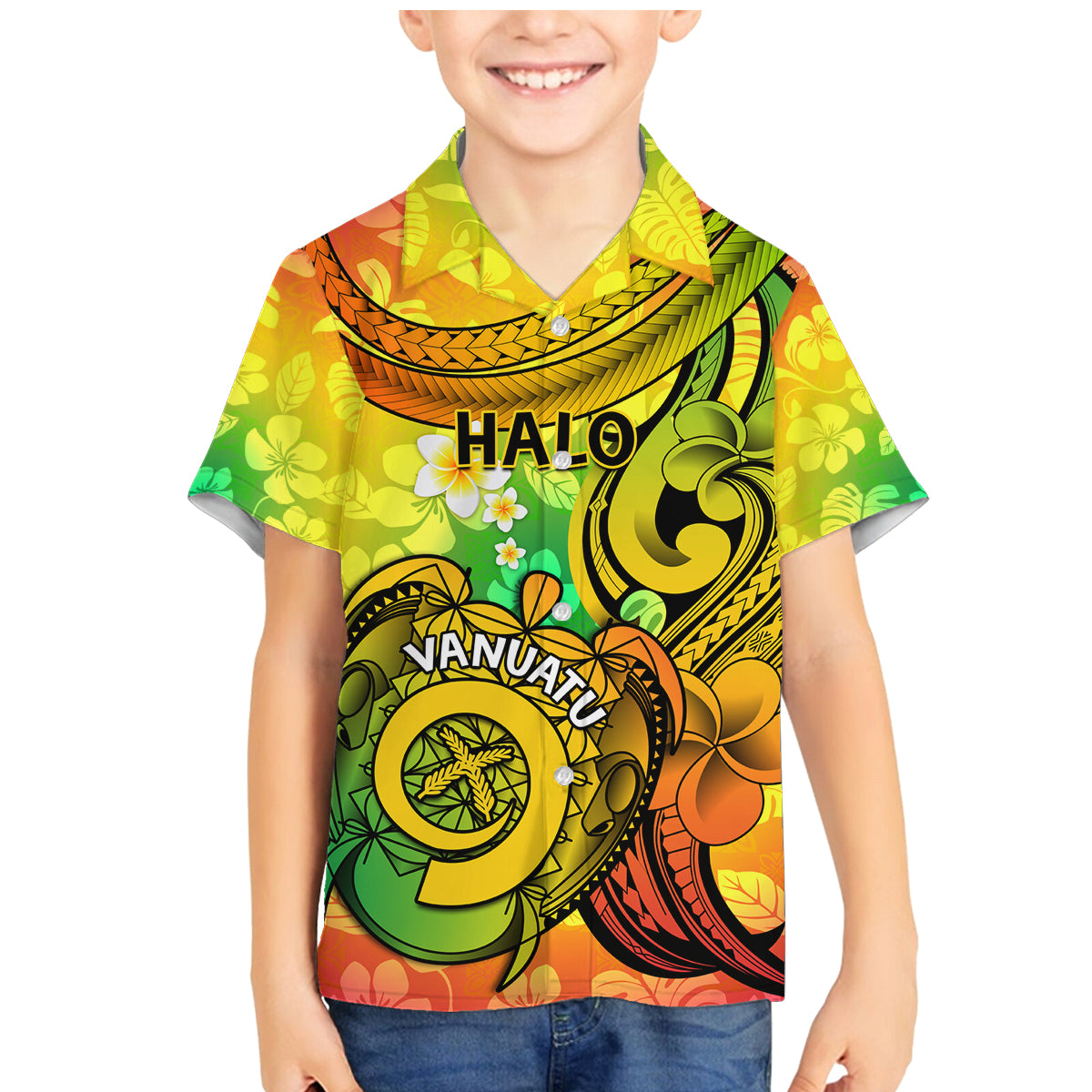 Halo Vanuatu Family Matching Mermaid Dress and Hawaiian Shirt Sand Drawing Turtle Polynesian Tropical Flowers LT14 Son's Shirt Reggae - Polynesian Pride