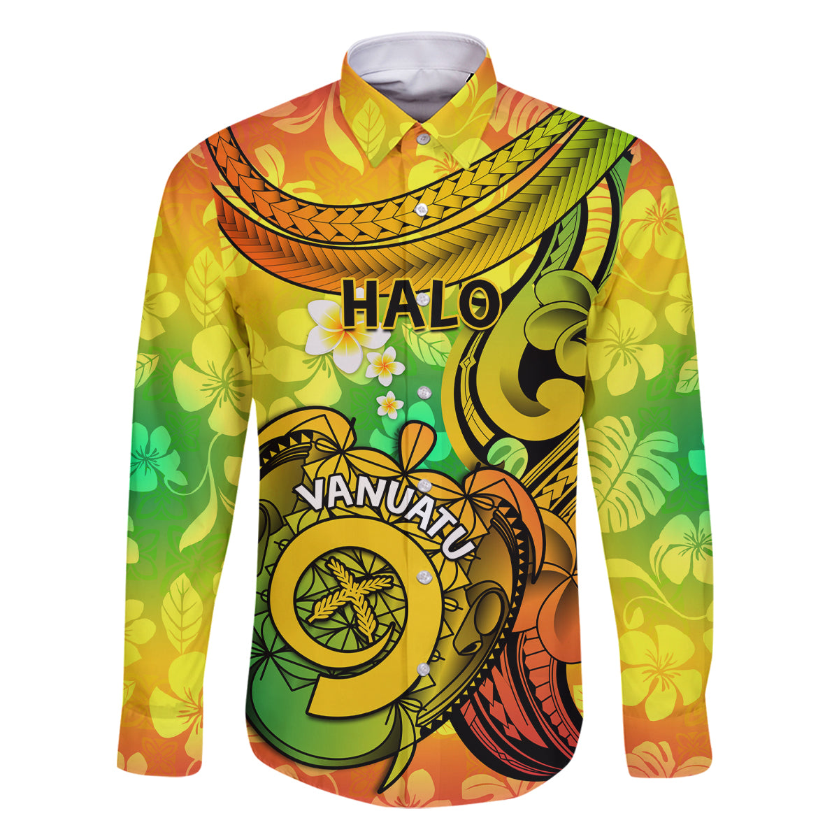 Halo Vanuatu Family Matching Off Shoulder Maxi Dress and Hawaiian Shirt Sand Drawing Turtle Polynesian Tropical Flowers LT14 Dad's Shirt - Long Sleeve Reggae - Polynesian Pride