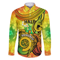 Halo Vanuatu Family Matching Off Shoulder Maxi Dress and Hawaiian Shirt Sand Drawing Turtle Polynesian Tropical Flowers LT14 Dad's Shirt - Long Sleeve Reggae - Polynesian Pride