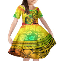 Halo Vanuatu Family Matching Tank Maxi Dress and Hawaiian Shirt Sand Drawing Turtle Polynesian Tropical Flowers LT14 Daughter's Dress Reggae - Polynesian Pride