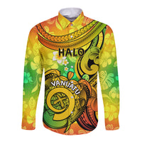 Halo Vanuatu Long Sleeve Button Shirt Sand Drawing Turtle Polynesian Tropical Flowers LT14 Unisex Reggae - Polynesian Pride