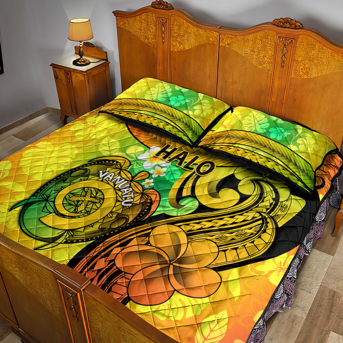 Halo Vanuatu Quilt Bed Set Sand Drawing Turtle Polynesian Tropical Flowers LT14 - Polynesian Pride