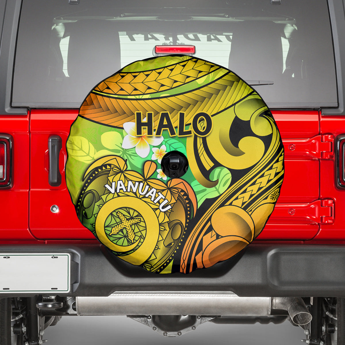Halo Vanuatu Spare Tire Cover Sand Drawing Turtle Polynesian Tropical Flowers LT14 - Polynesian Pride