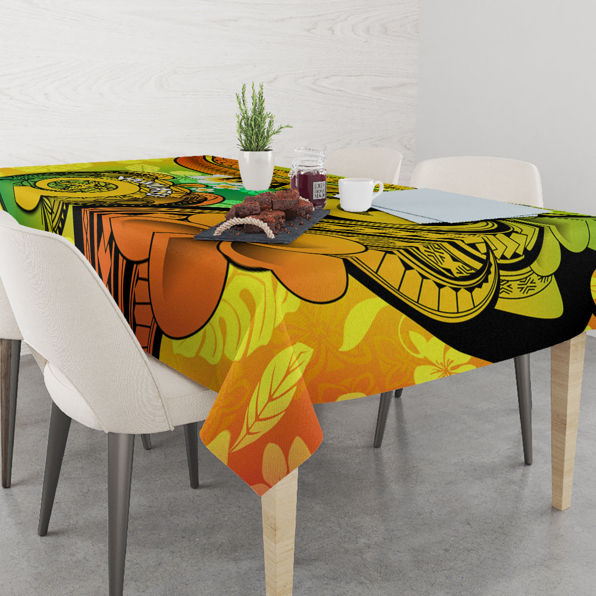 Halo Vanuatu Tablecloth Sand Drawing Turtle Polynesian Tropical Flowers LT14 - Polynesian Pride