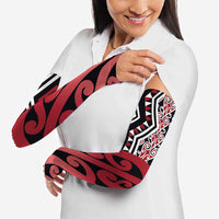 New Zealand Arm Sleeves Aotearoa Kowhaiwhai Mix Taniko Art - Red - Polynesian Pride