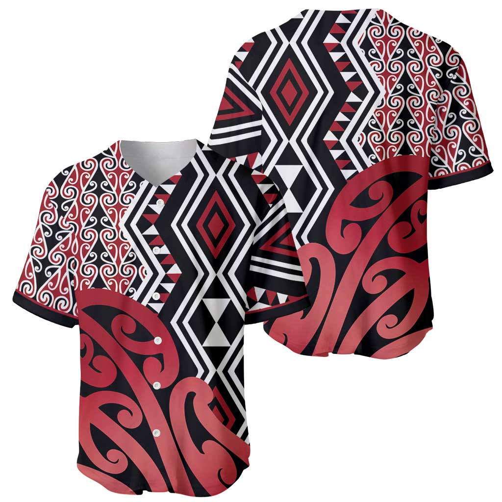 New Zealand Baseball Jersey Aotearoa Kowhaiwhai Mix Taniko Art - Red LT14 - Polynesian Pride