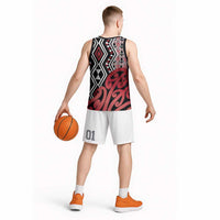 New Zealand Basketball Jersey Aotearoa Kowhaiwhai Mix Taniko Art - Red - Polynesian Pride