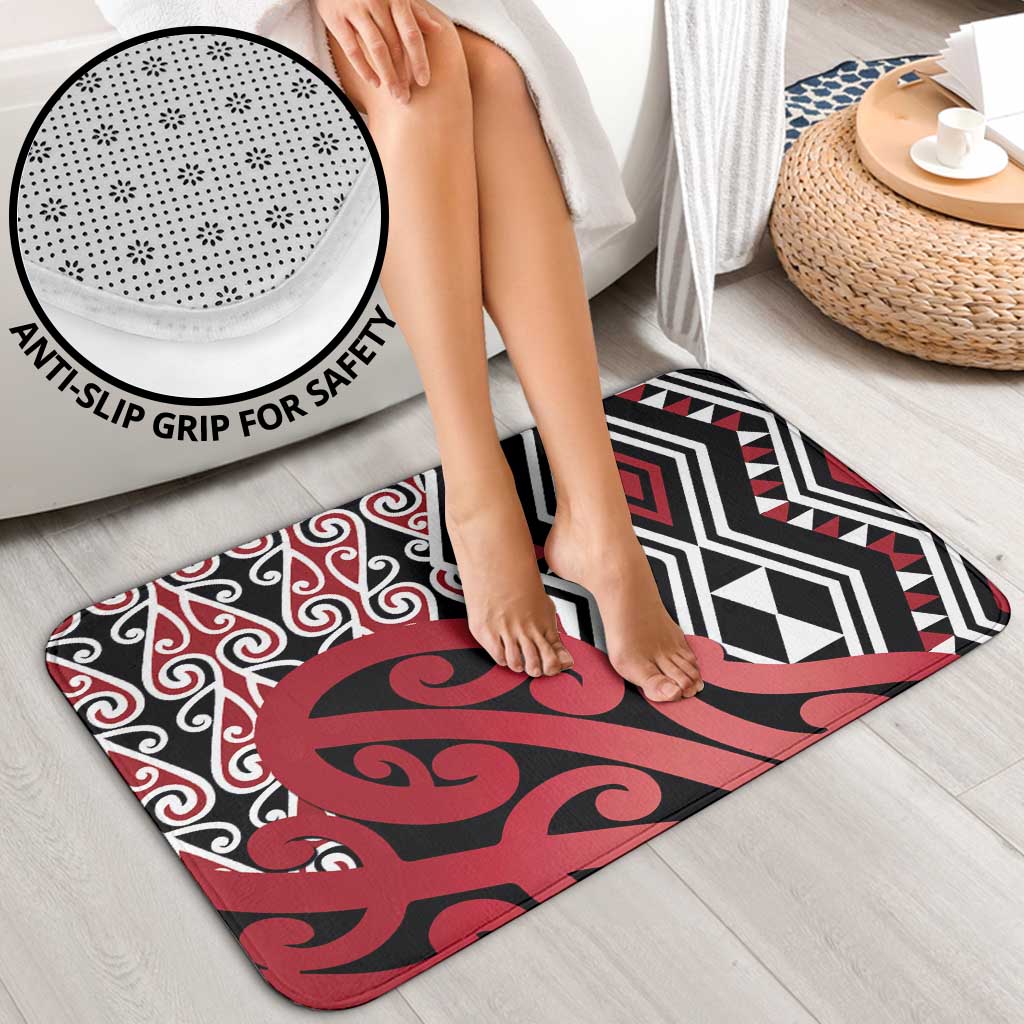 New Zealand Bathroom Set Aotearoa Kowhaiwhai Mix Taniko Art - Red - Polynesian Pride