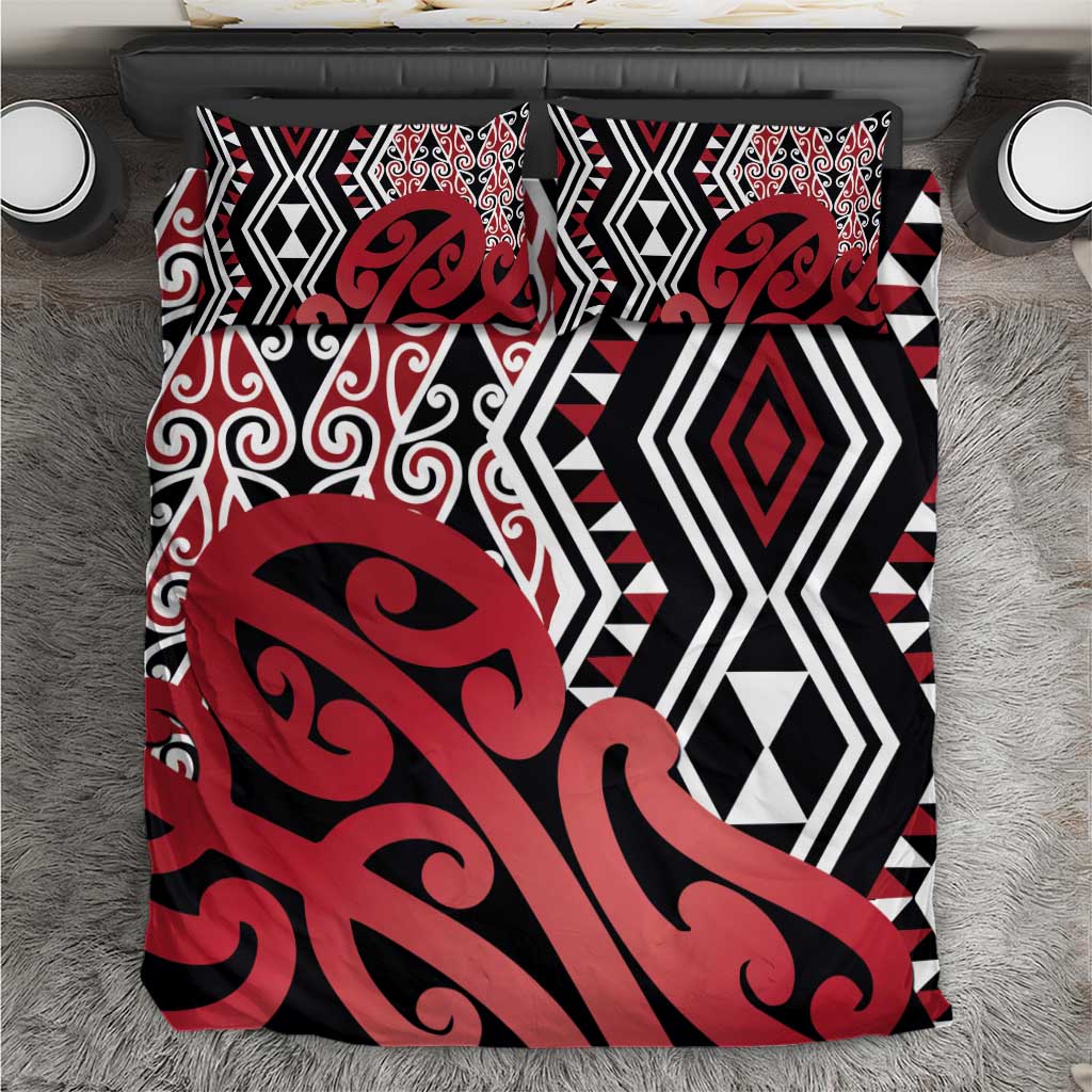 New Zealand Bedding Set Aotearoa Kowhaiwhai Mix Taniko Art - Red LT14 Red - Polynesian Pride