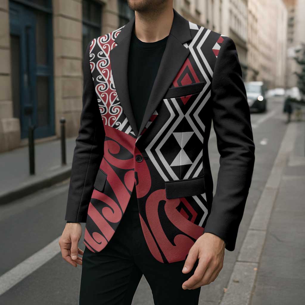 New Zealand Blazer Aotearoa Kowhaiwhai Mix Taniko Art - Red - Polynesian Pride