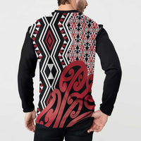 New Zealand Button Sweatshirt Aotearoa Kowhaiwhai Mix Taniko Art - Red