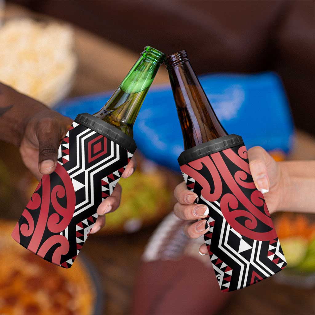 New Zealand 4 in 1 Can Cooler Tumbler Aotearoa Kowhaiwhai Mix Taniko Art - Red LT14