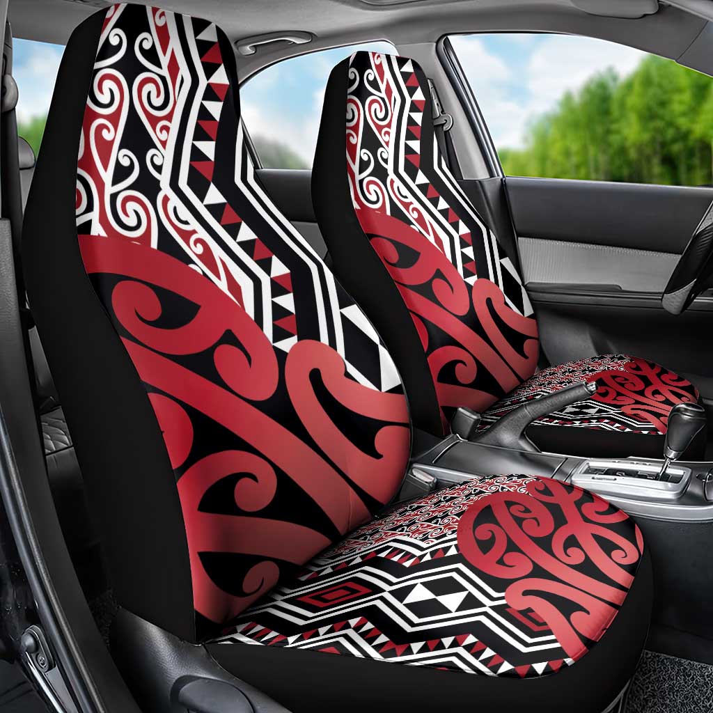 New Zealand Car Seat Cover Aotearoa Kowhaiwhai Mix Taniko Art - Red
