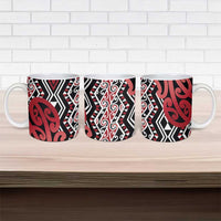 New Zealand Ceramic Mug Aotearoa Kowhaiwhai Mix Taniko Art - Red - Polynesian Pride
