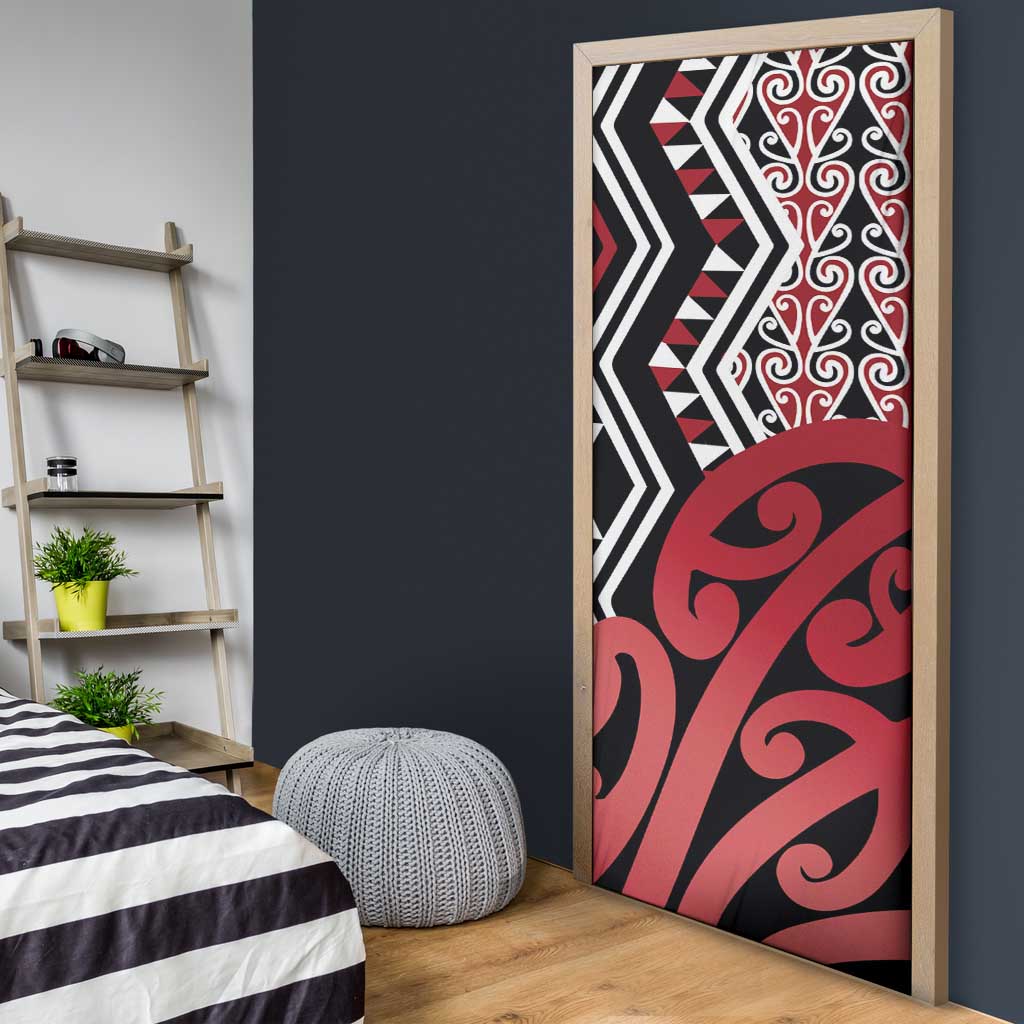New Zealand Door Cover Aotearoa Kowhaiwhai Mix Taniko Art - Red - Polynesian Pride