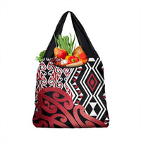 New Zealand Grocery Bag Aotearoa Kowhaiwhai Mix Taniko Art - Red
