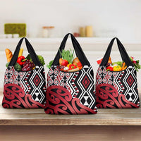 New Zealand Grocery Bag Aotearoa Kowhaiwhai Mix Taniko Art - Red