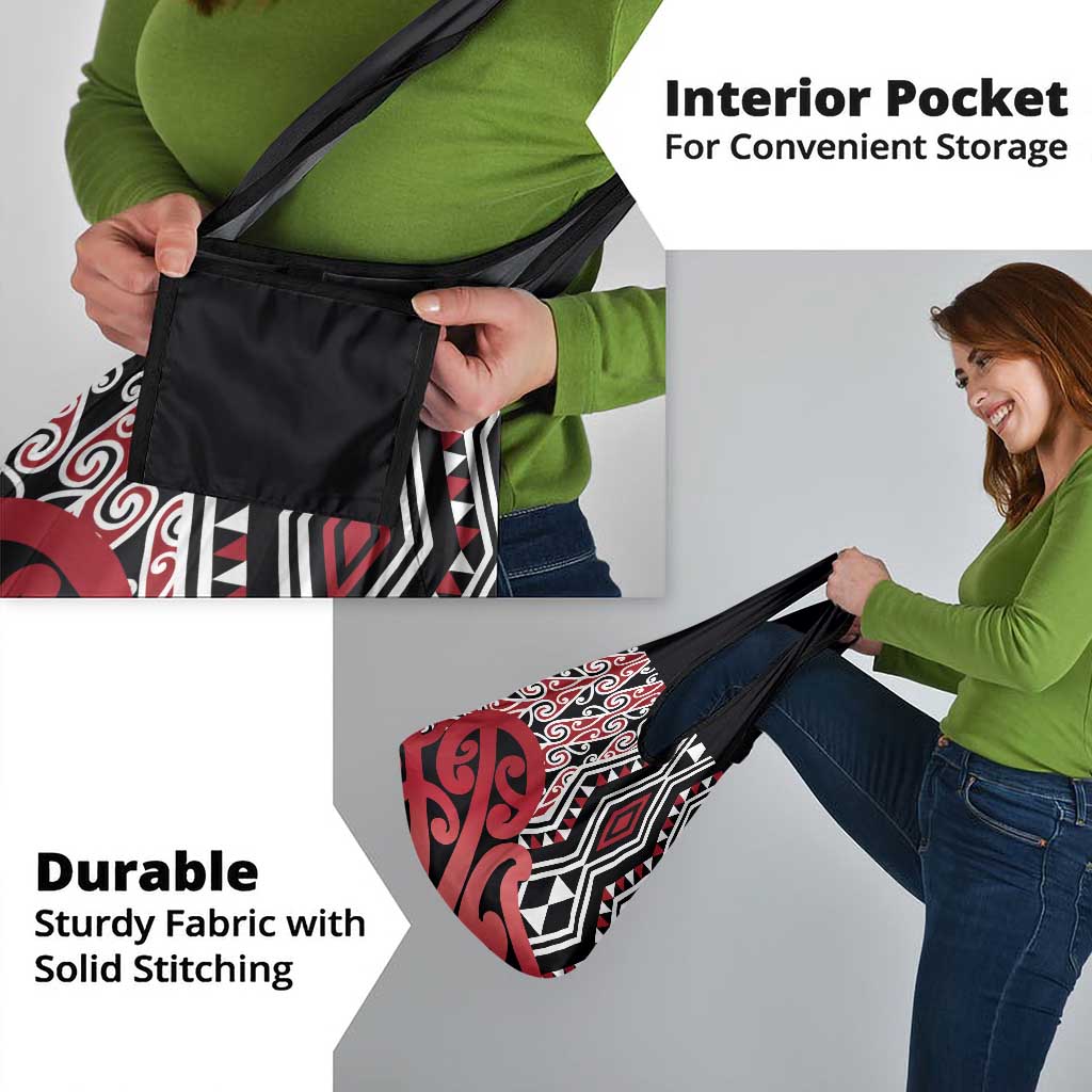 New Zealand Grocery Bag Aotearoa Kowhaiwhai Mix Taniko Art - Red